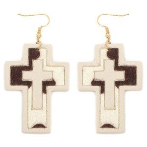 IVORY FAUX LEATHER CROSS EARRINGS
